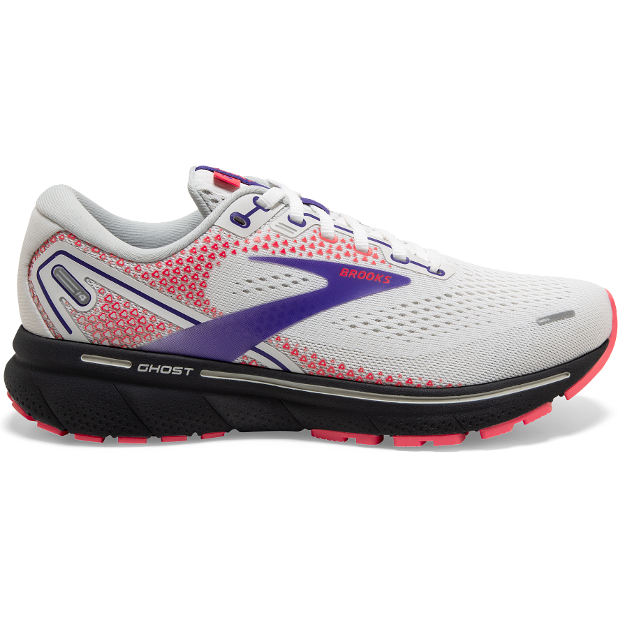 Women's Brooks Ghost 14, White/Purple/Coral, 7 B Medium