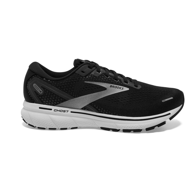 Women's Brooks Ghost 14, Black/White/Silver, 10 B Medium