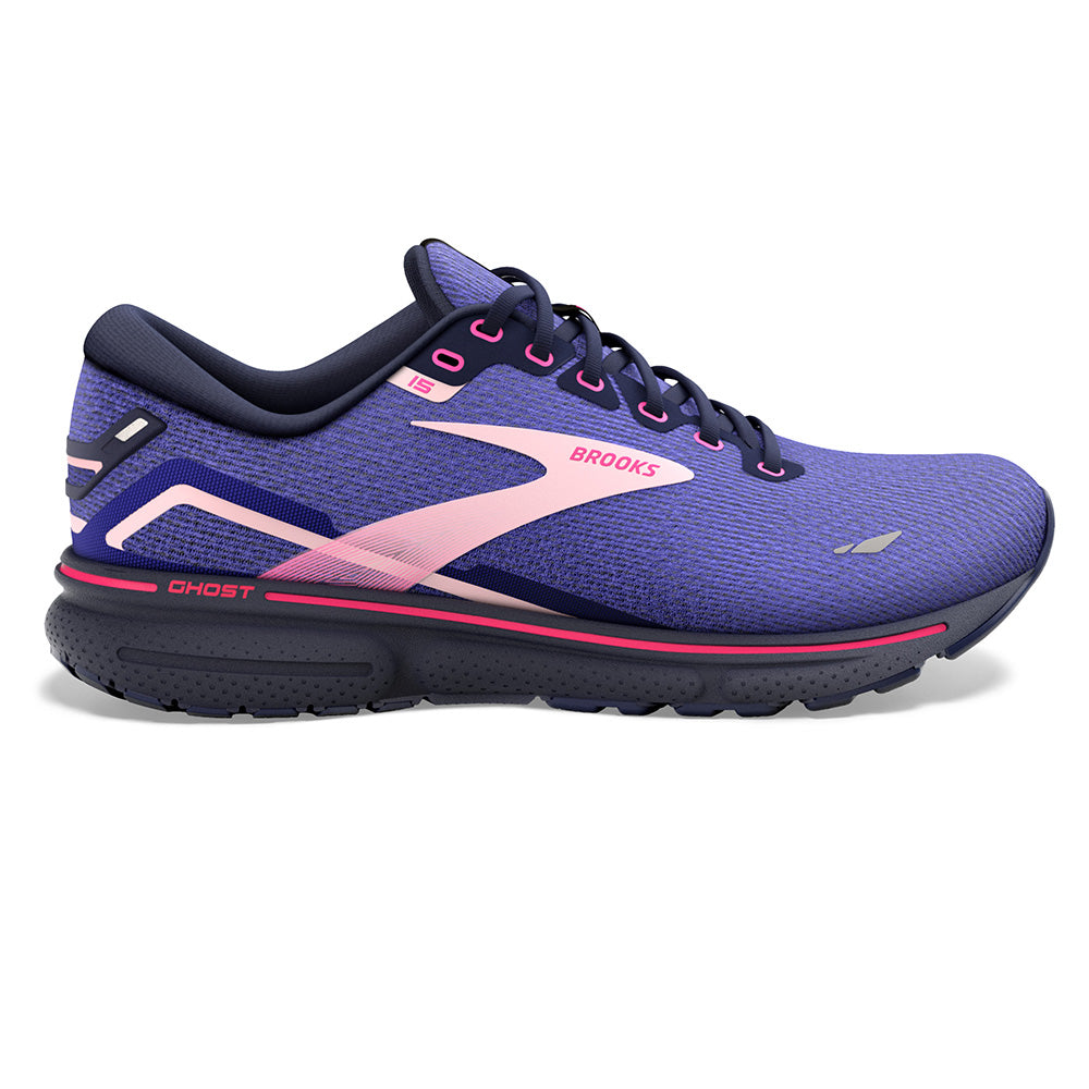 Women's Brooks Ghost 15, Blue/Peacoat/Pink, 10 B Medium