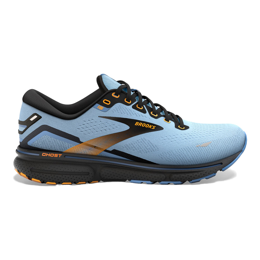 Women's Brooks Ghost 15, Light Blue/Black/Yellow, 11.5 B Medium