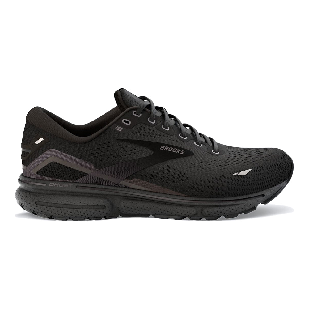 Women's Brooks Ghost 15, Black/Black/Ebony, 5.5 D Wide
