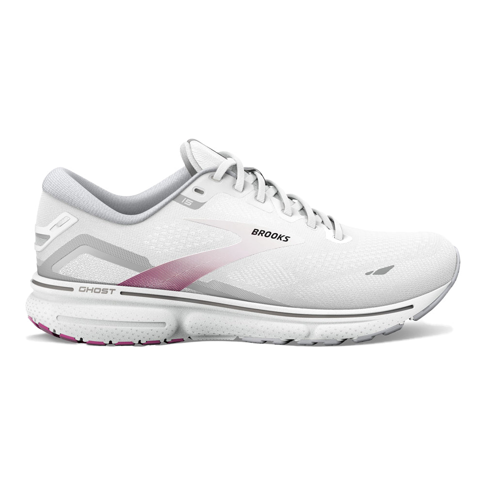 Women's Brooks Ghost 15, White/Oyster/Viola, 10.5 B Medium