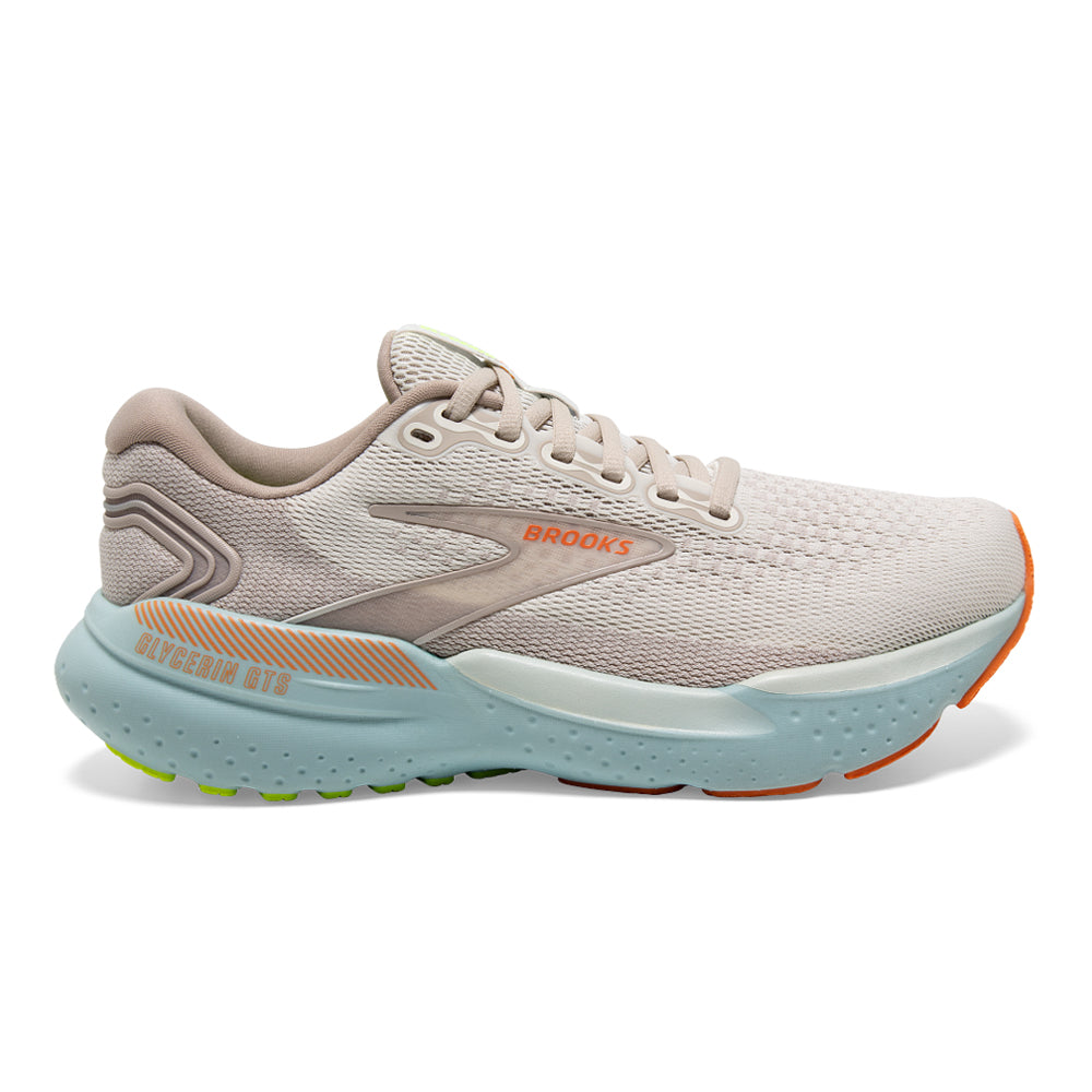 Women's Brooks Glycerin GTS 21, Coconut/Aqua/Autumn Sunset, 7.5 B Medium