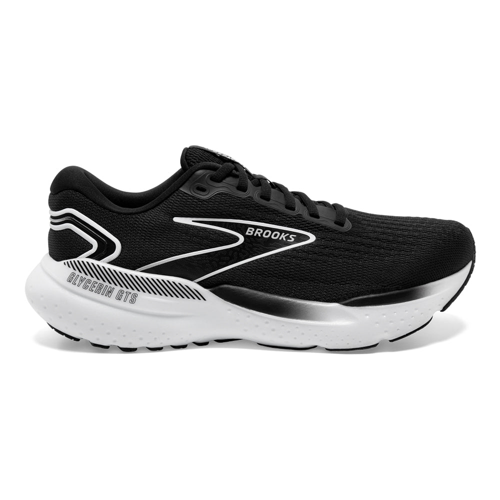 Women's Brooks Glycerin GTS 21, Black/Grey/White, 9 D Wide