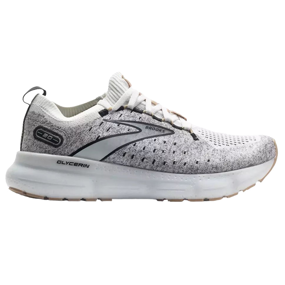 Women's Brooks Glycerin StealthFit 20, White/Black/Cream, 8.5 B Medium