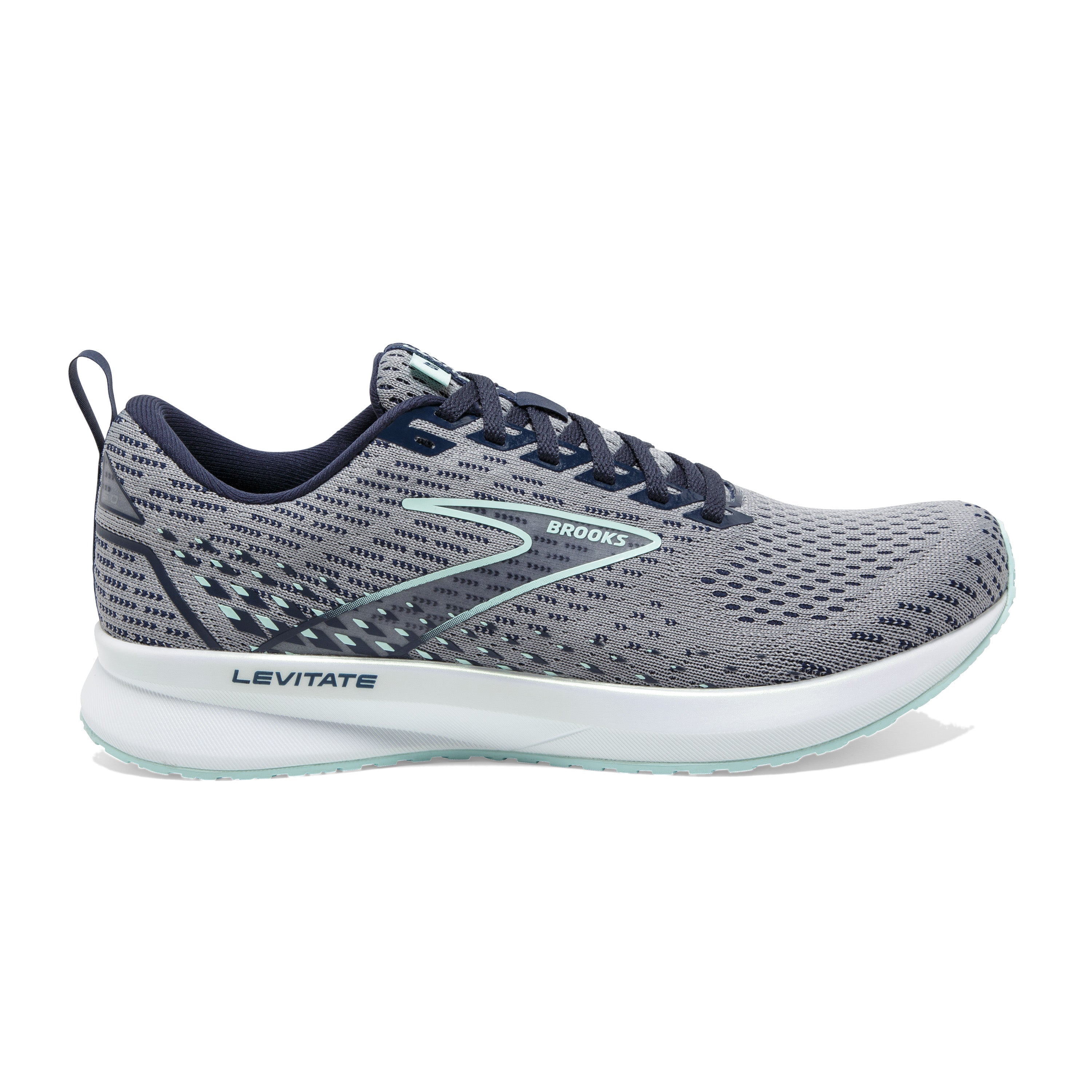 Women's Brooks Levitate 5, Grey/Peacoat/Light Blue, 7.5 B Medium