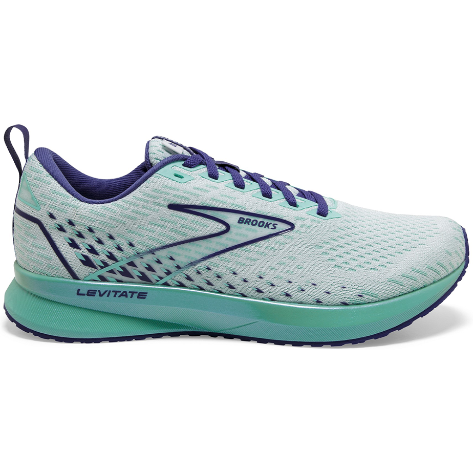 Women's Brooks Levitate 5, White/Navy Blue/Yucca, 8 B Medium