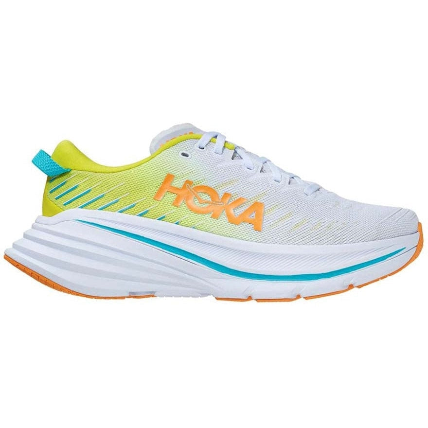 Women's HOKA ONE ONE Bondi X, White/Evening Primrose, 9.5 B Medium