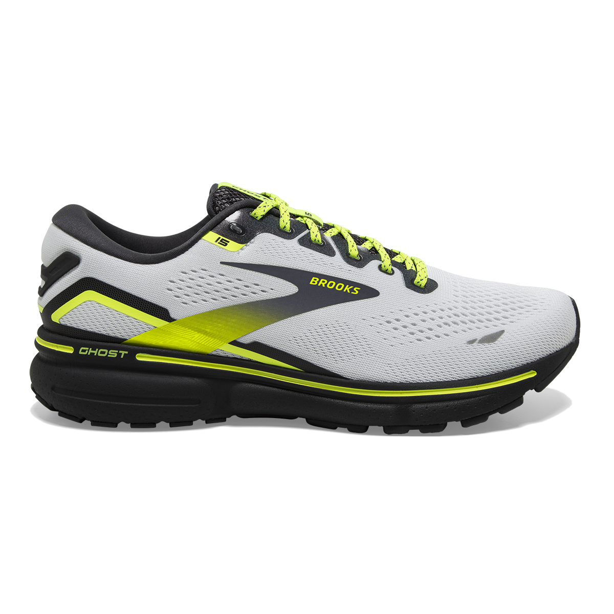 Women's Brooks Ghost 15, White/Ebony/Nightlife, 6.5 B Medium